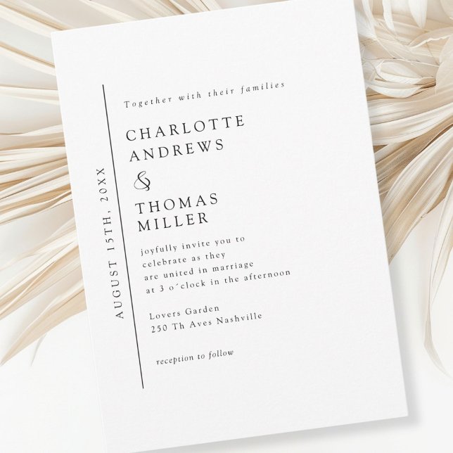 Vit Elegant Trending Bröllop Inbjudningar (Modern, minimalist, trending, white, wedding invitation.)
