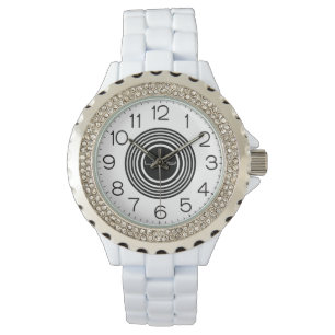 Vit Enamel-bevakning av kvinnans Rhinestone Armbandsur