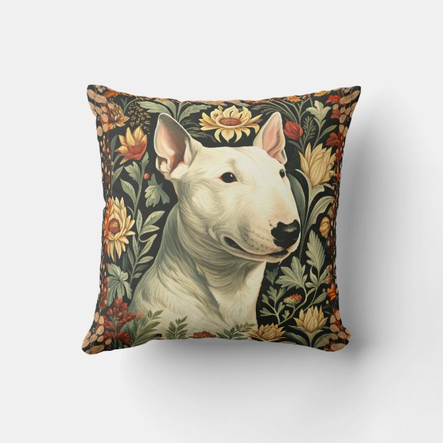 Vit engelsk Bull Terrier viktoriansk blom- Kudde (Baksida)