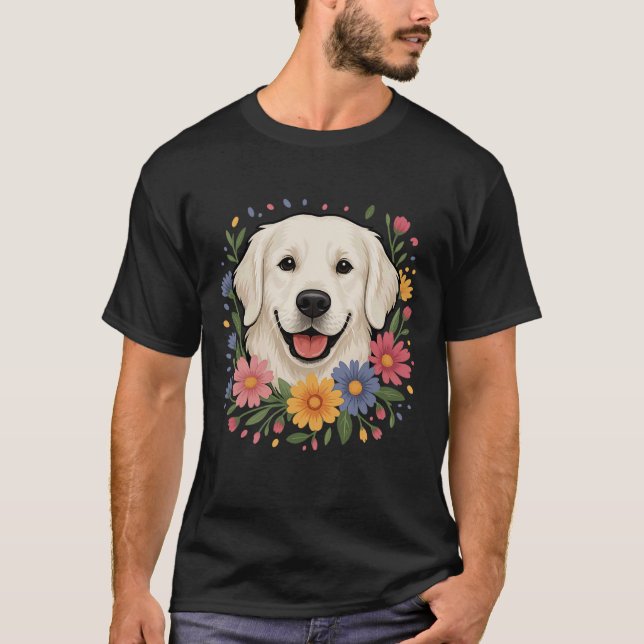 Vit engelsk krämguld retriever Färgrik Spri T Shirt (Framsida)