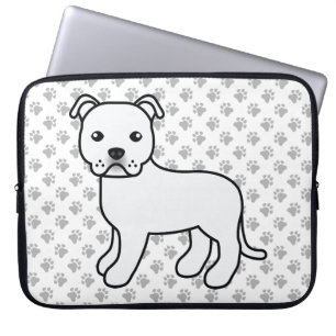 Vit engelsk Staffie Söt tecknad hund & tassar Laptop Fodral