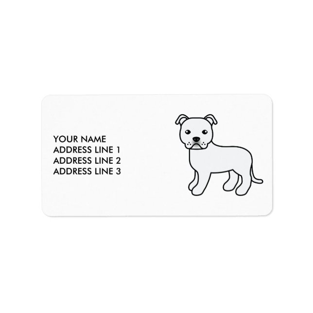 Vit engelsk Staffie Söt tecknad hund & text Adressetikett (Framsidan)