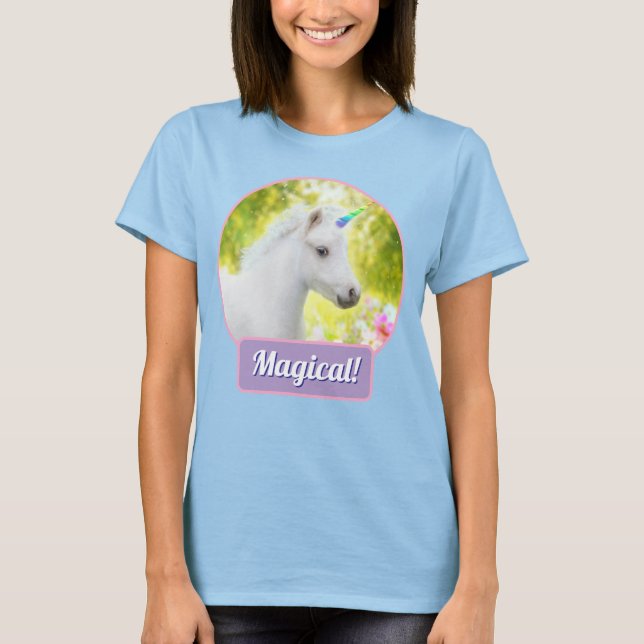 Vit enhörning ponny t shirt (Framsida)