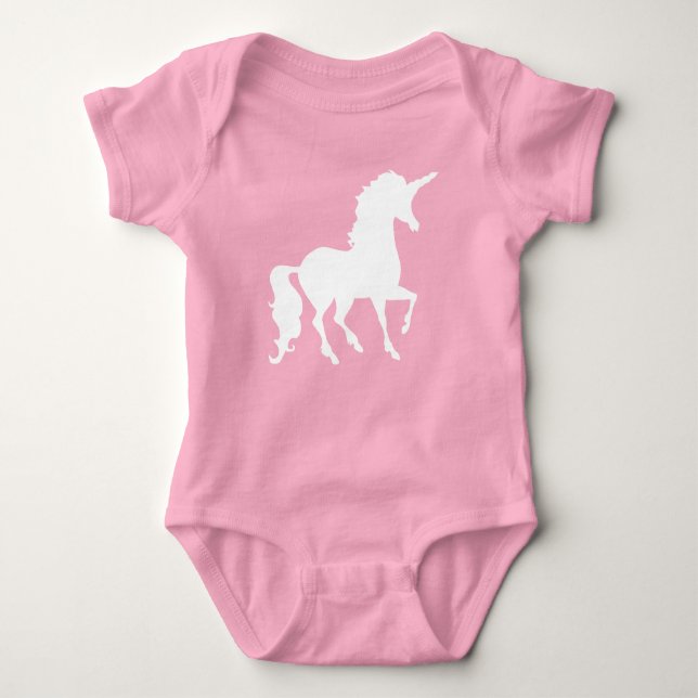 Vit enhörningssilhuett Vacker Whimsical Baby T-shirt (Framsida)