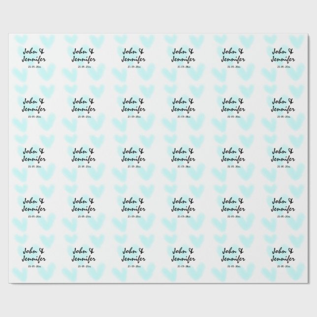 vit enkel minimal textstil bröllop blå hjärta presentpapper (Platt)