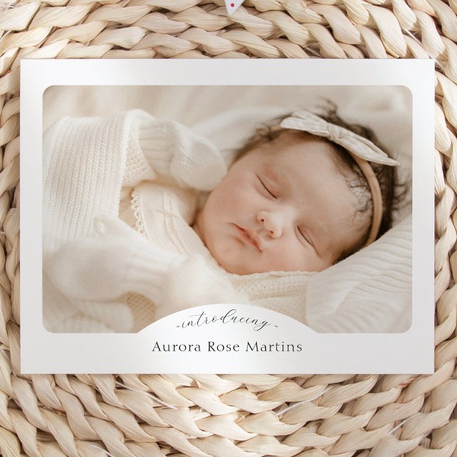Vit Enkel Minimalistisk Foto Födelseannons Meddelande Vykort (Skapare uppladdad)