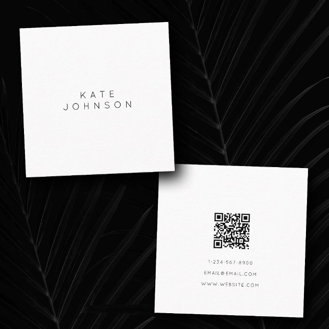Vit enkel, minimalistisk QR-kod Fyrkantigt Visitkort (Skapare uppladdad)
