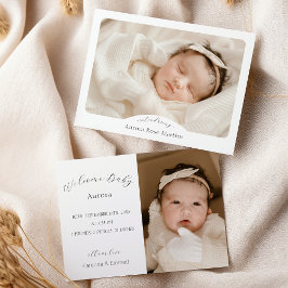 Vit, enkel, minimalistisk skript Två foto Birth Meddelande