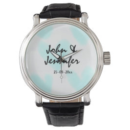 vit enkel minimalistisk textstil bröllop blå hjärt armbandsur