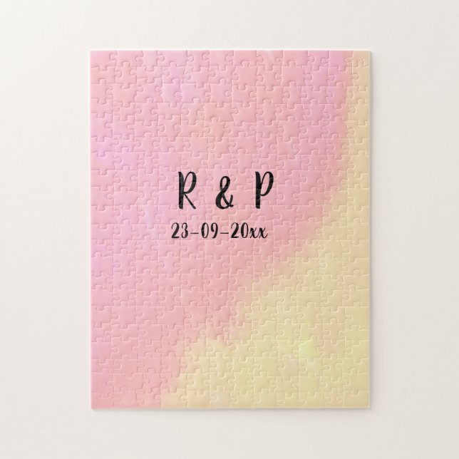 vit enkel minimalistisk textstil bröllop rosa gult pussel (Vertikal)