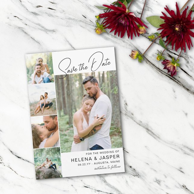 Vit Enkel Ren 5 Fotosammanställning Spara Datumet (Skapare uppladdad)