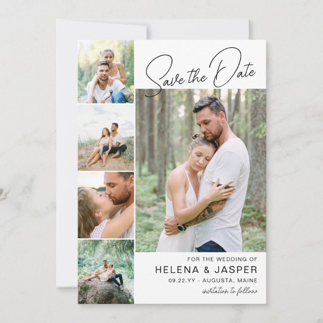 Vit enkel rengöring 5 fotokollage spara datumet (Framsida)