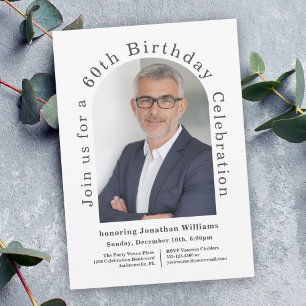 Vit, enkelt foto Arch 60:e Födelsedagsfesten Inbjudningar