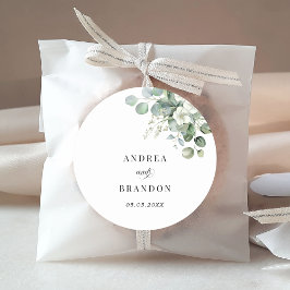 Vit Eucalyptus Blommigt Minimalist Elegant bröllop Runt Klistermärke
