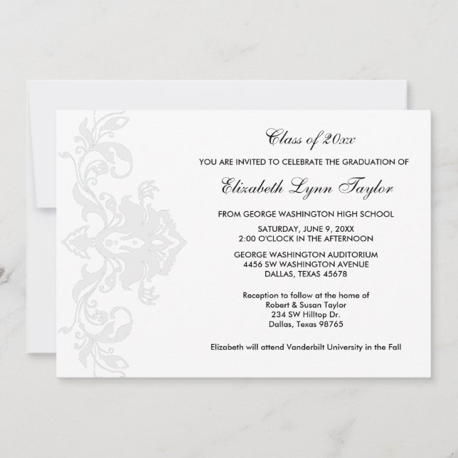 Vit examensbevis på vit bakgrund inbjudningar (Framsida)