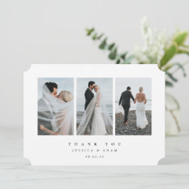 Vit, extremt minimalt, tredubbelt foto-Bröllop-pla Tack Kort