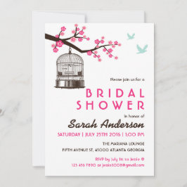 Vit fågelburk Blommigt Inbjudningskort för möhippa