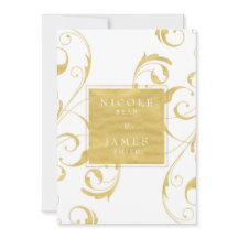 Vit & Falsk Guld Blommig Virvel Elegant Bröllop