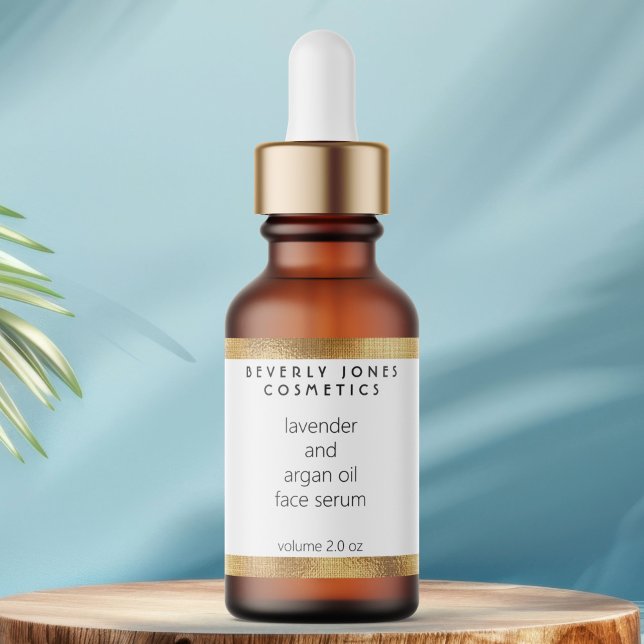 Vit & Falsk Guld Modern Kosmetik Droppflaska Adressetikett (Skapare uppladdad)
