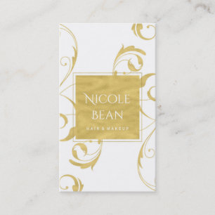 Vit & Falskt Guld Blommig Virvel Elegant Visitkort