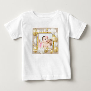 Vit Färg Baby Fin Jersey Födelsedag Text Bild T Shirt