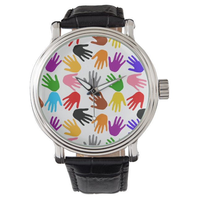 Vit Färgrik Handavtrycksmönsterdesign  Armbandsur (Framsida)