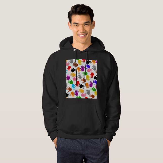 Vit Färgrik Handavtrycksmönsterdesign  Hoodie (Hel framsida)