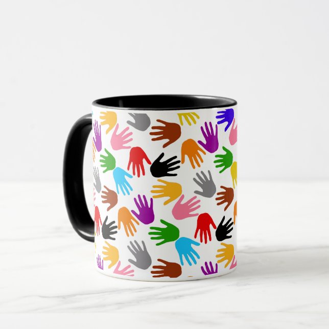Vit Färgrik Handavtrycksmönsterdesign  Mugg (Framsida vänster)