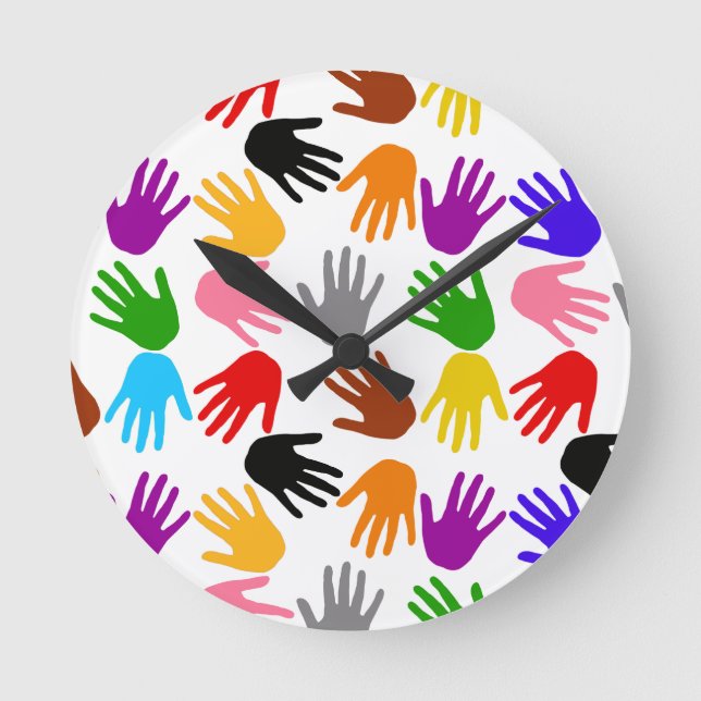 Vit Färgrik Handavtrycksmönsterdesign  Rund Klocka (Framsida)