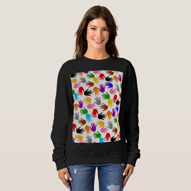 Vit Färgrik Handavtrycksmönsterdesign  T Shirt (Hel framsida)