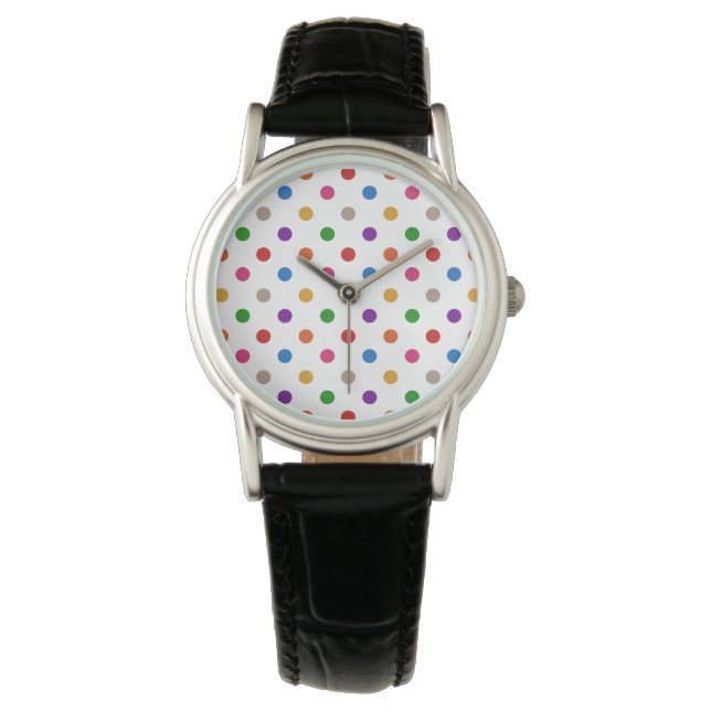 Vit Färgrik Regnbåge Prickar Design  Armbandsur (Framsida)