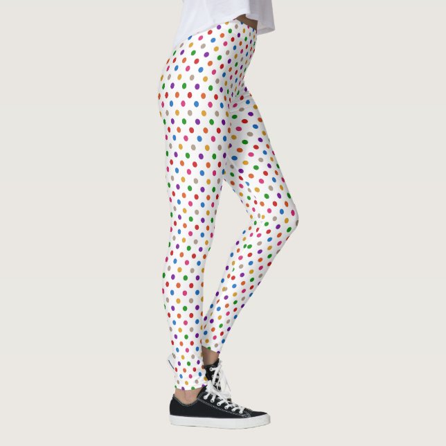 Vit Färgrik Regnbåge Prickar Design  Leggings (Höger)