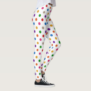 Vit Färgrik Regnbåge Prickar Design Leggings