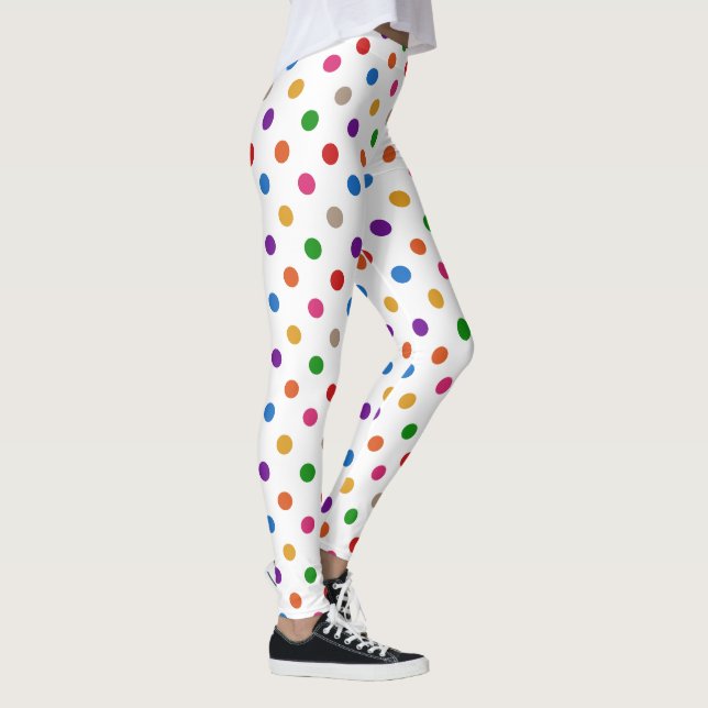 Vit Färgrik Regnbåge Prickar Design  Leggings (Höger)