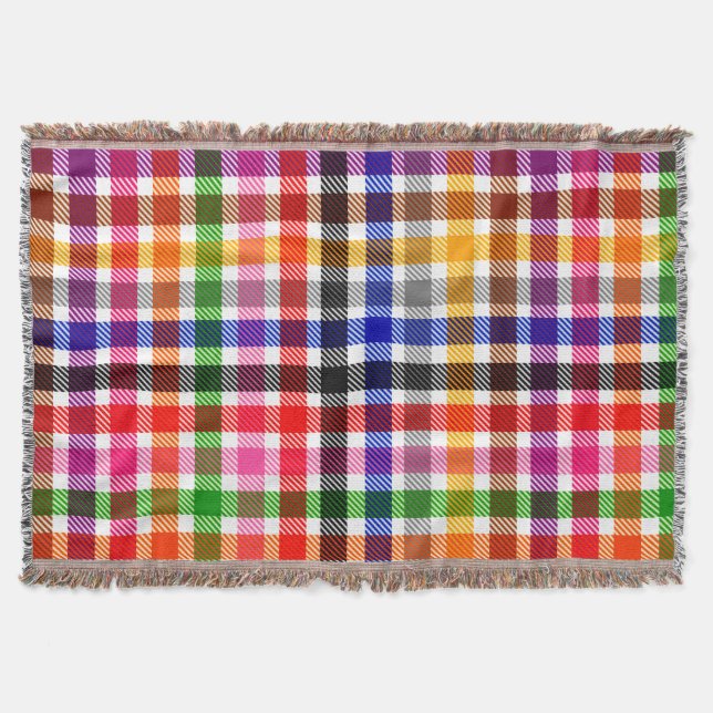 Vit Färgrik Tvilling Ruta Tartan Design  Filt (Framsidan)