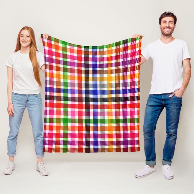 Vit Färgrik Tvilling Ruta Tartan Design  Fleecefilt (Skapare uppladdad)