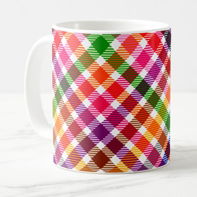Vit Färgrik Tvillingrutig Tartan Design  Kaffemugg (Skapare uppladdad)