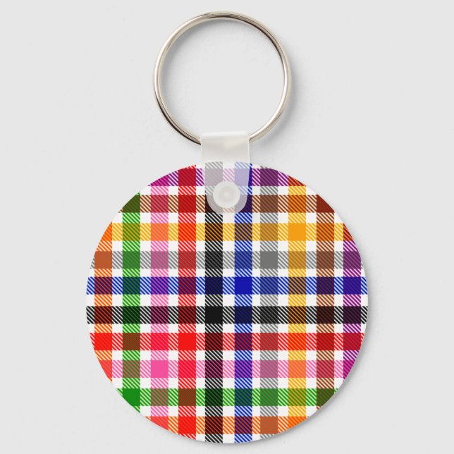 Vit Färgrik Tvillingrutig Tartan-design  Nyckelring (Framsida)