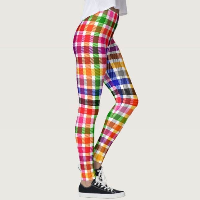 Vit Färgrik Tvinnad Karetär Rutig Design  Leggings (Skapare uppladdad)