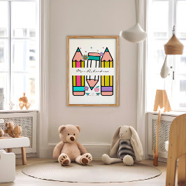 Vit färgstark Tecknad för lärarpenna Poster