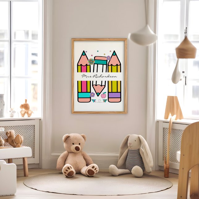 Vit färgstark Tecknad för lärarpenna Poster (Skapare uppladdad)