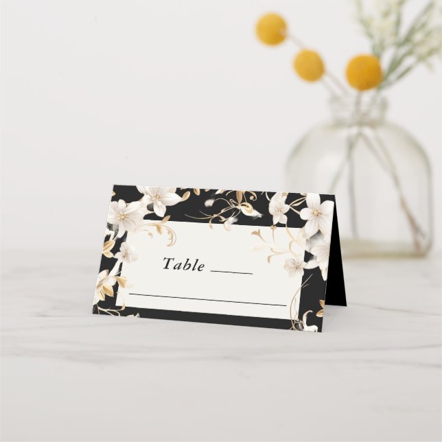 Vit färskdesign för elegant på Bröllop i Svarta ha Placeringskort (Framsida)