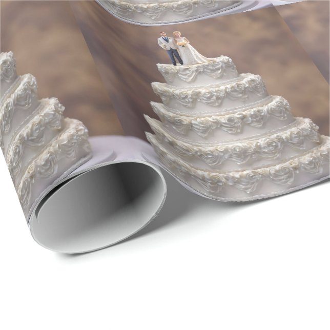 Vit femskiktskaka Bröllop med Möhippa par. Presentpapper (Rullad Hörn)