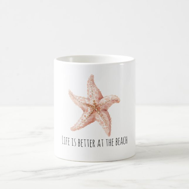 Vit Fersk Pärlstjärna Bättre Vid Strand Kaffemugg (Center)