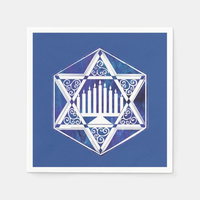 Vit filigree Star menorah Hanukkah Pappersservett (Framsidan)