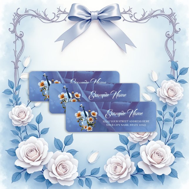 Vit fiol med blommor - Elegant Music & Nature Returadress Etikett (Skapare uppladdad)