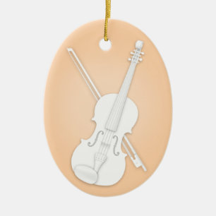 Vit fiolin eller Viola med Bow Orange Musical Julgransprydnad Keramik