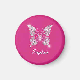 Vit Fjäril i Diamant, Namn i Skrift, Fuchsia Magnet