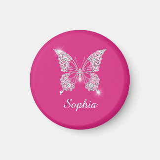 Vit Fjäril i Diamant, Namn i Skrift, Fuchsia Magnet