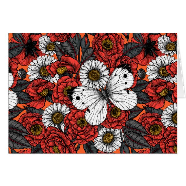 Vit fjäril och ro hälsningskort (Framsidan Horizontal)